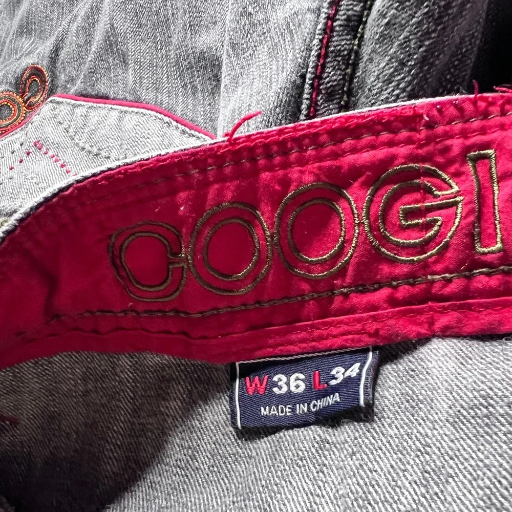 Coogi Jeans‎ Mens 36x34 Black Faded Denim Embroidered Patchwork Straight Leg Y2K
